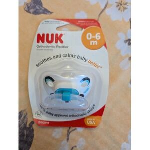 NUK Orthodontic Pacifier 0-6 Months BPA Free Silicone Panda Design White Teal
